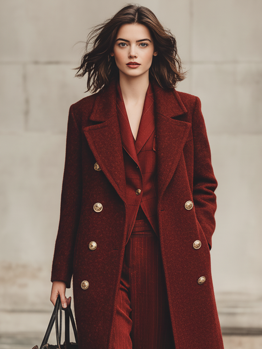 Abrigo largo minimalista de corte doble con mezcla de lana para mujer MDA2152J0Y