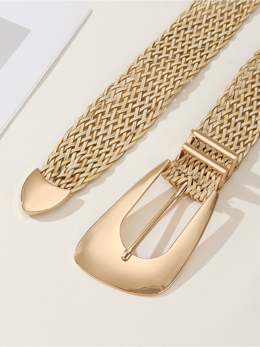 Cinturón para mujer de oro chic de algodón y lino con trenza y metal imitador MDA1606H0I