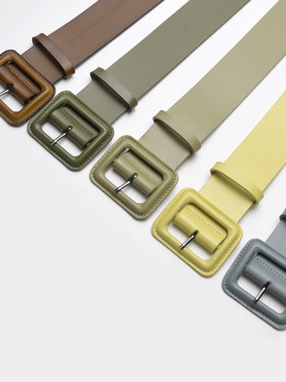 Cinturón Cuadrado de Color Sólido de Cuero Imitación para Mujer de Moda MDA0155H9Y