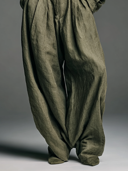 Conjunto de dos piezas para mujer, camiseta de manga larga de mezcla de algodón y lino, pantalones de pierna ancha