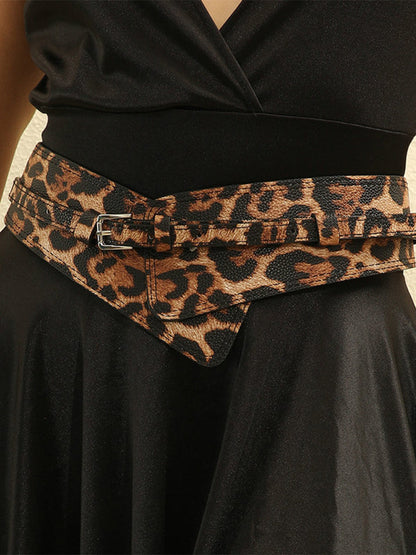 Cinturón de moda asimétrico de imitación de cuero con estampado de leopardo para mujer MDA1699H0I