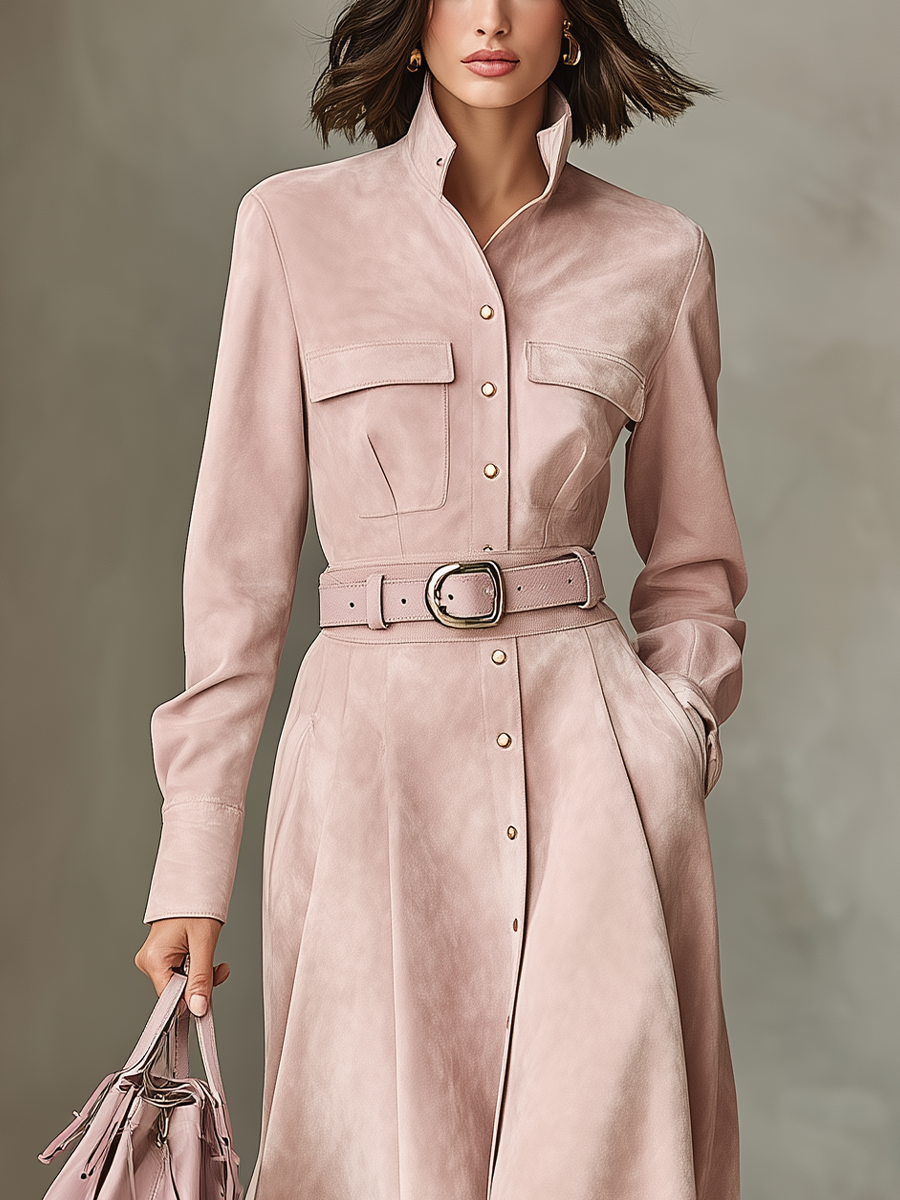 Conjunto de blusa y falda de ante sintético rosa desteñado para mujer MDA2436J1T