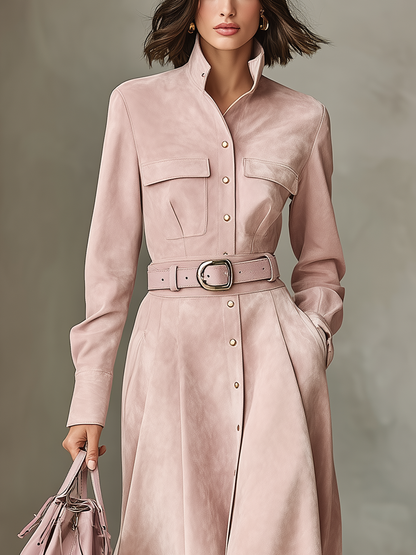 Conjunto de blusa y falda de ante sintético rosa desteñado para mujer MDA2436J1T