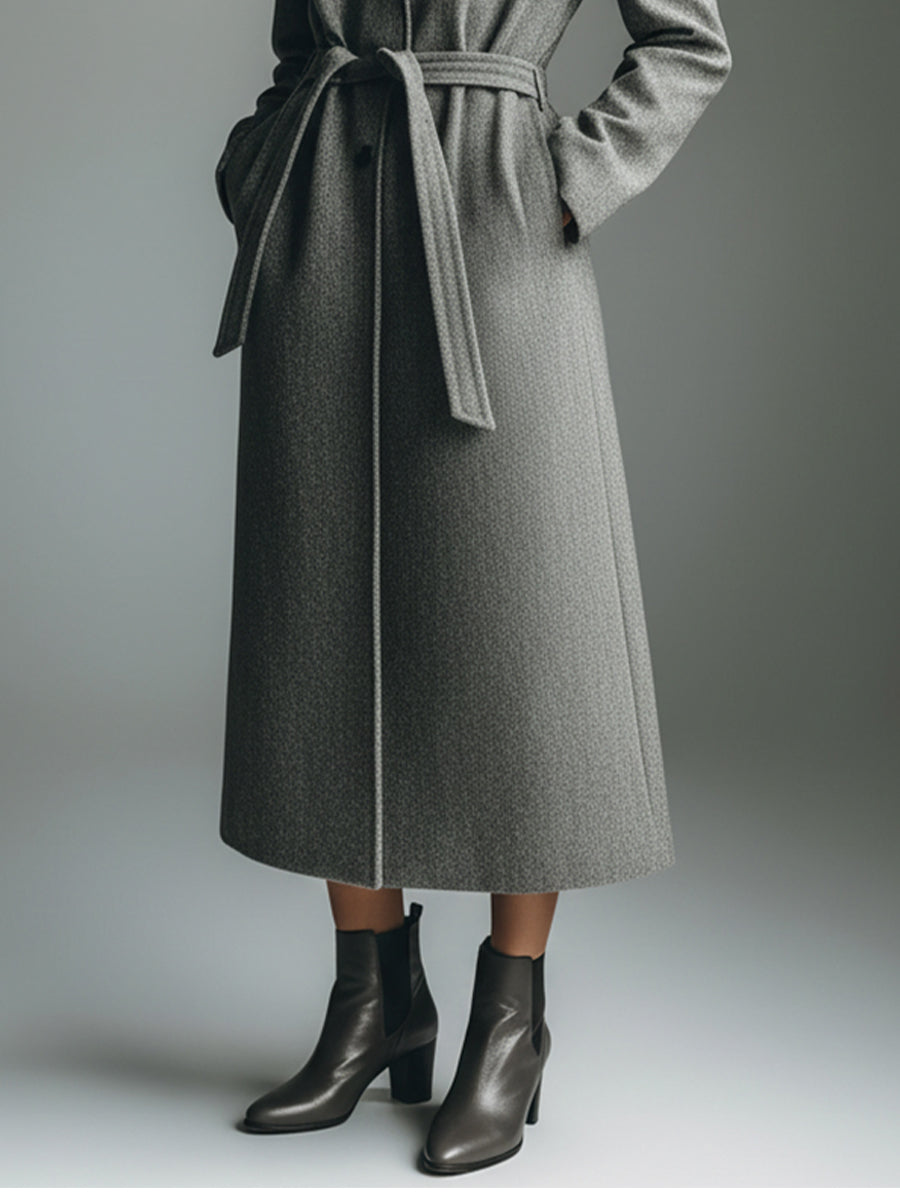 Abrigo Moderno de Oveja con Mezcla de Lana Gris para Mujer con Cinturón MDA1531J3I