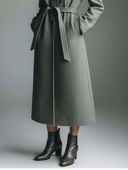 Abrigo Moderno de Oveja con Mezcla de Lana Gris para Mujer con Cinturón MDA1531J3I