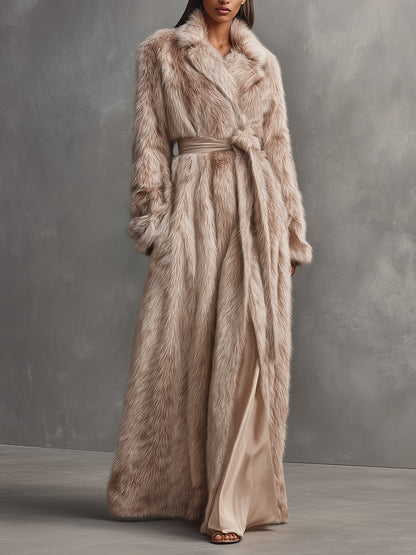 Abrigo Largo de Lujo para Mujer con Cinto de Piel sintética Beige MDA2080J0I