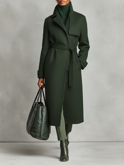 Abrigo largo de mezcla de lana con solapa y cinturón para mujer MDA2210J1Y