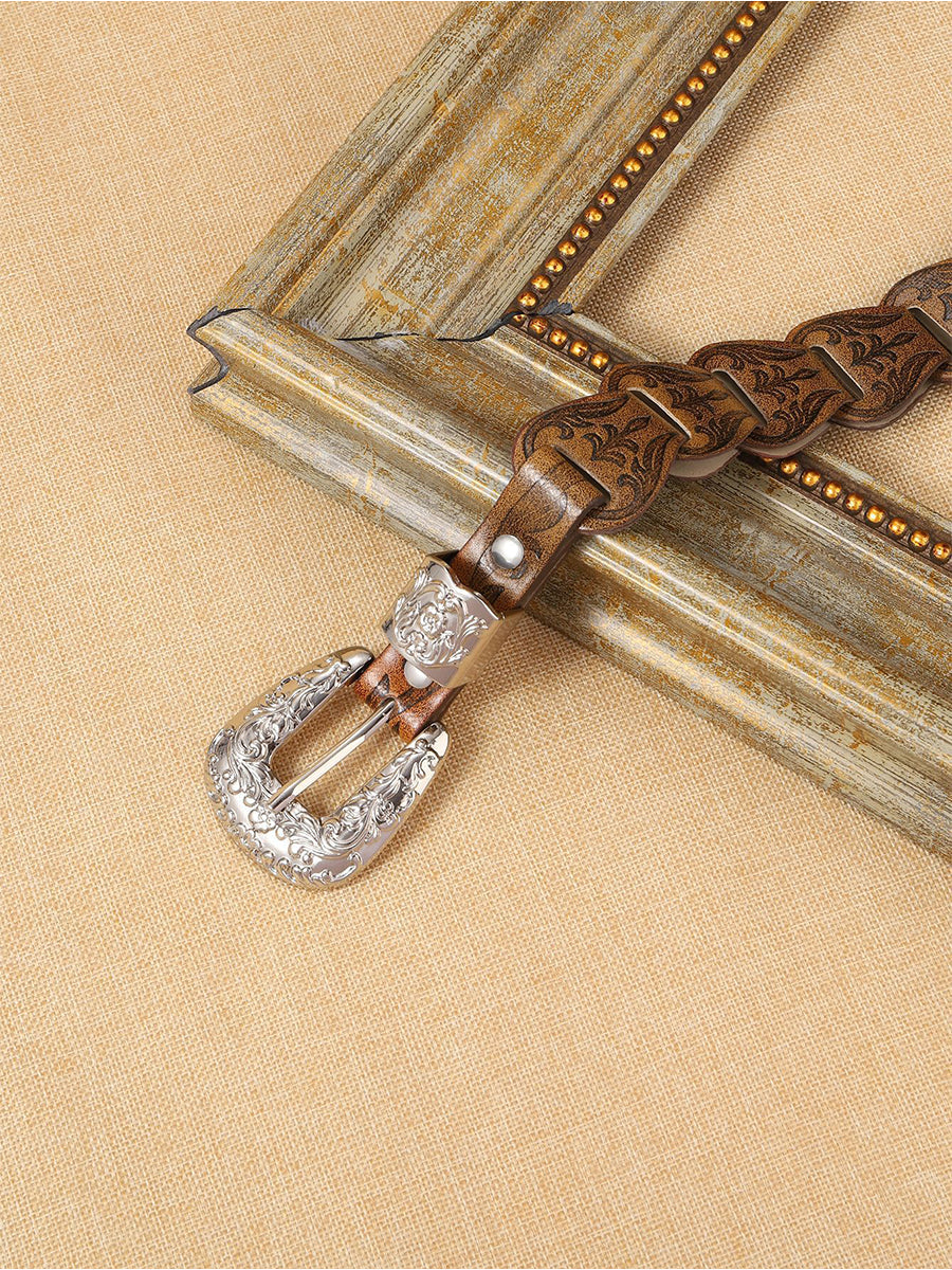 Cinturón de Cintura con Relieve Floral de Cuero Sintético de Estilo Western para Mujer MDA1699H5I