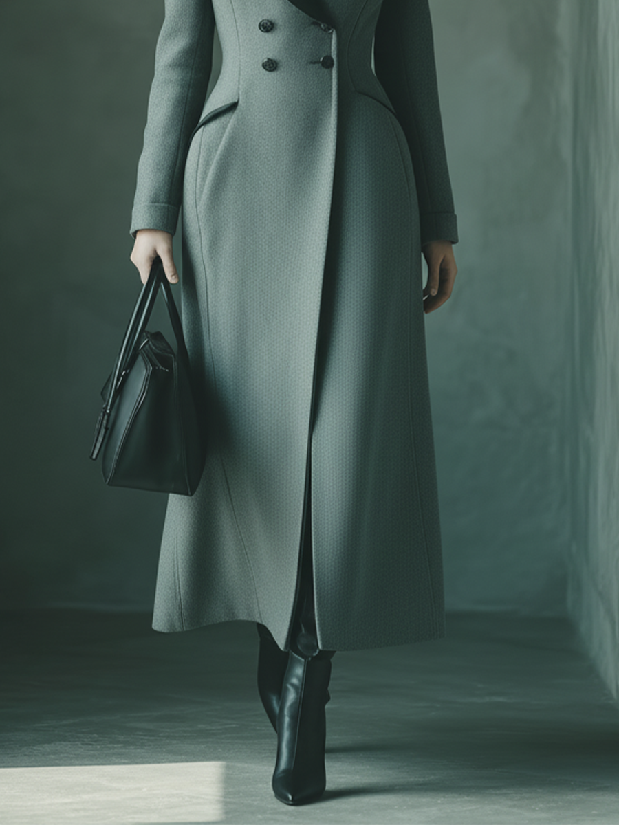 Chaqueta de estilo laboral para mujer en gris y negro de doble botonadura, mezcla de lana MDA2497J5T