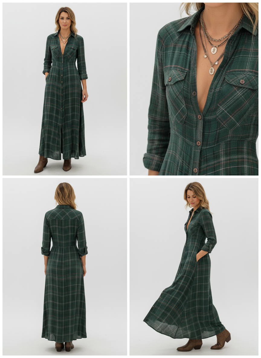 Karina | Vestido largo a cuadros verde