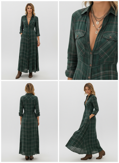 Karina | Vestido largo a cuadros verde