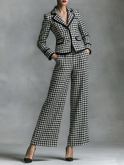 Conjunto de americana y pantalones de mezcla de lana a cuadros para mujer con borde negro MDA2249J8Y