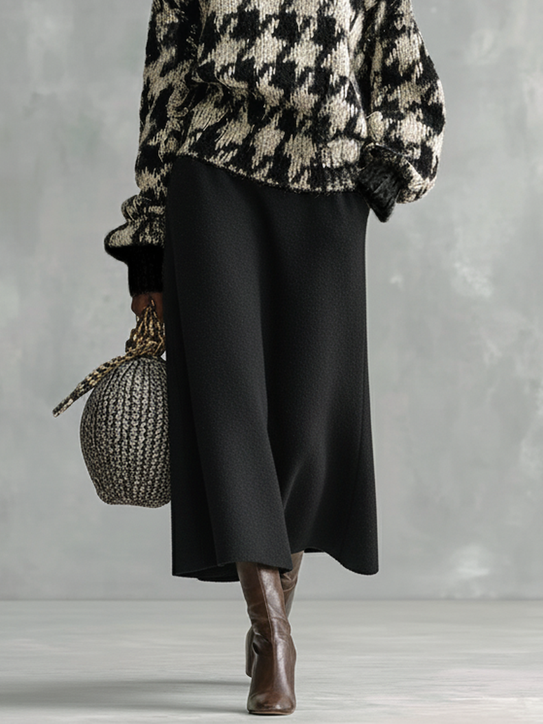 Conjunto de falda y suéter de punto con cuello tipo tortuga y jacquard de pienso para mujer MDA1608J0Y