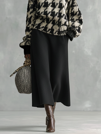 Conjunto de falda y suéter de punto con cuello tipo tortuga y jacquard de pienso para mujer MDA1608J0Y