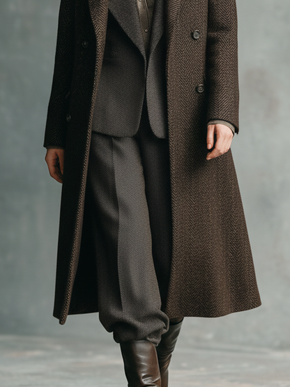 Abrigo de mujer de corte holgado con solapa de espina de pez y doble botonadura MDA2105J8Y