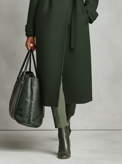 Abrigo largo de mezcla de lana con solapa y cinturón para mujer MDA2210J1Y