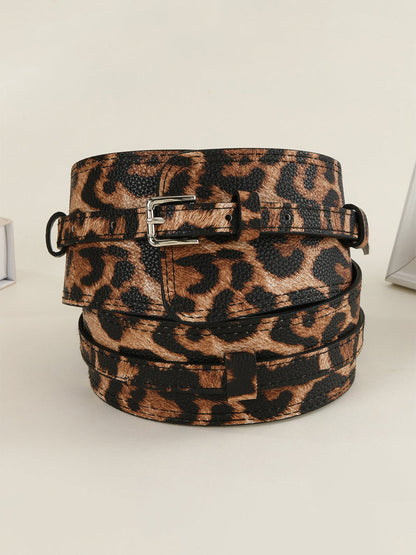 Cinturón de moda asimétrico de imitación de cuero con estampado de leopardo para mujer MDA1699H0I