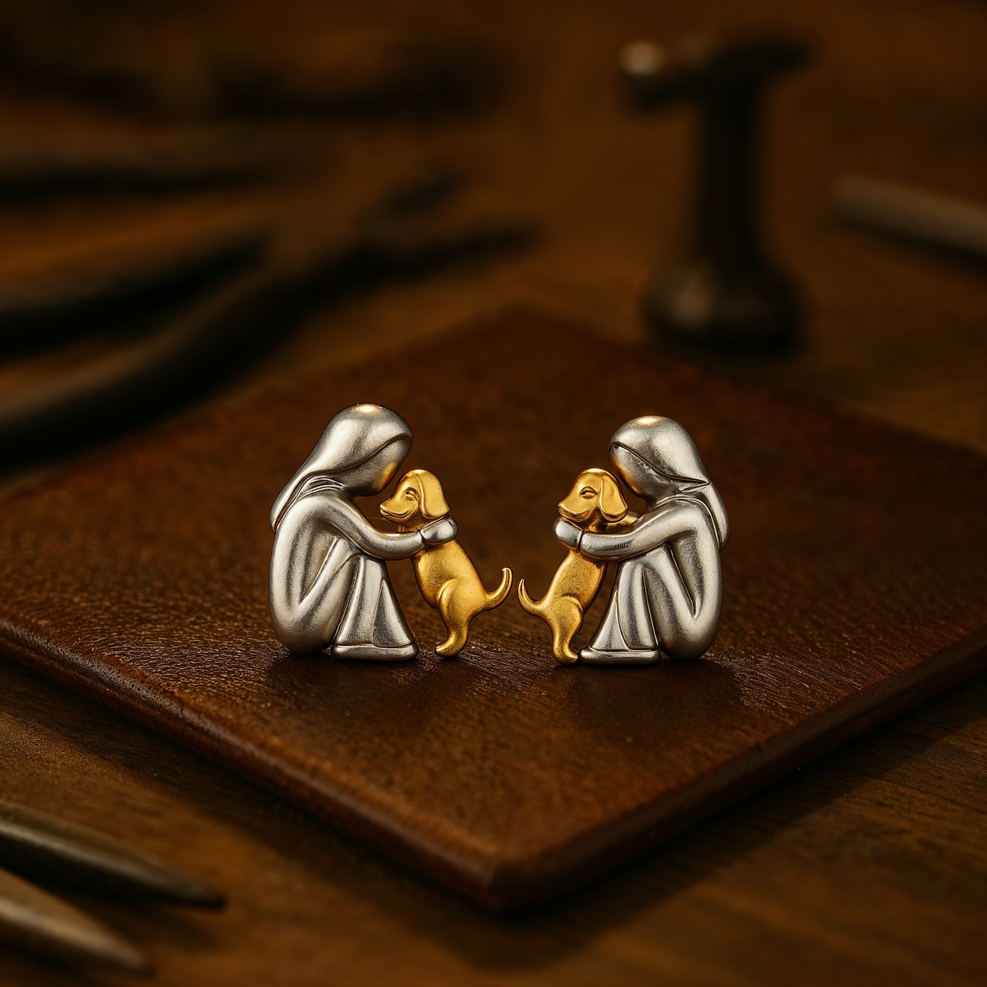 Pendientes Hug bicolor plata y oro